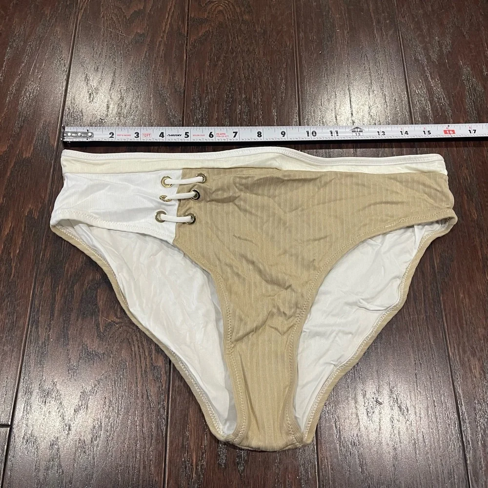 Derek Lam 10 Crosby Women Beige Front Lace Banded Bottom Swimwear Size Large New